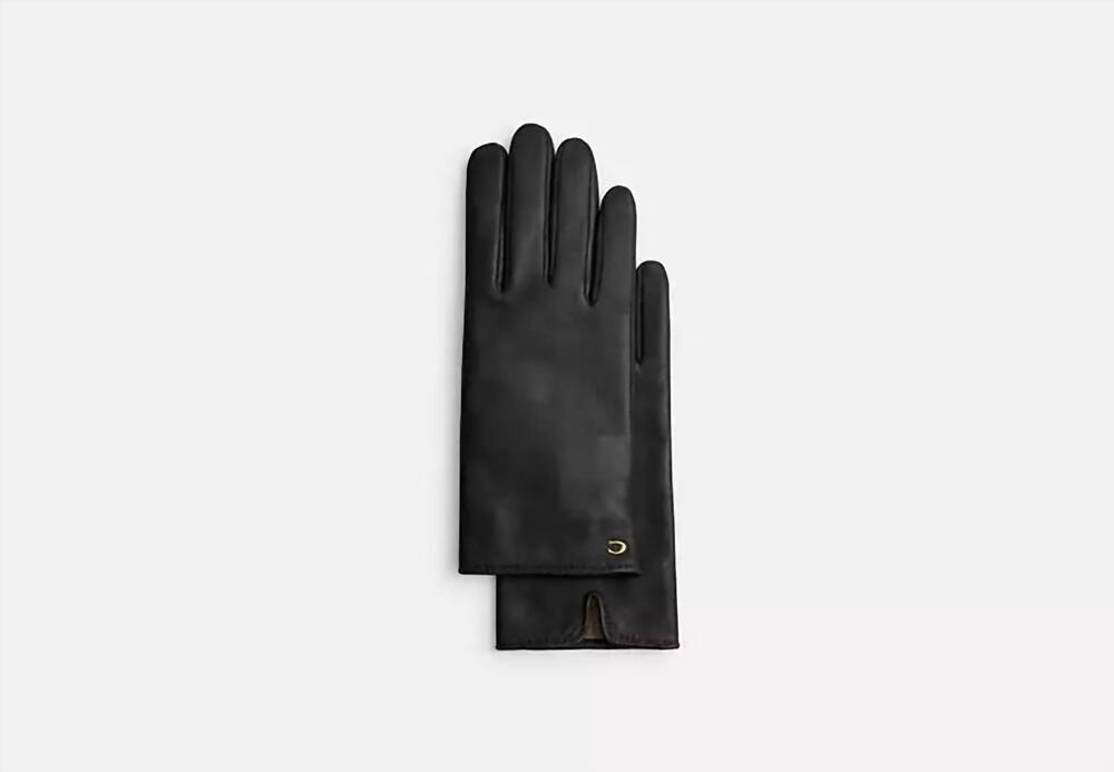 NEW COACH sculpted signature leather tech gloves in black